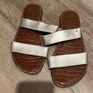 Sam Edelman Women Silver Metallic Leather Gala Flat Sandals